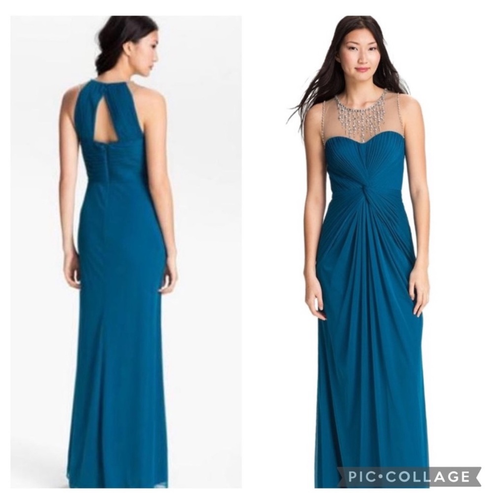 Adriana Papell twist embellished ruched dress